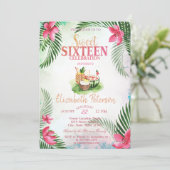 トロピカルフラワーパームカクテルサマースウィート16パーティー 招待状 (スタンド正面)