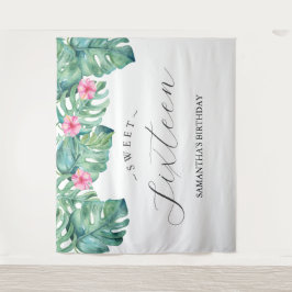 トロピカルフラワーパーム葉フォトブース背景 タペストリー