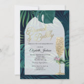 トロピカルフラワーパーム離れズダークシャンパングラス 招待状 (正面)
