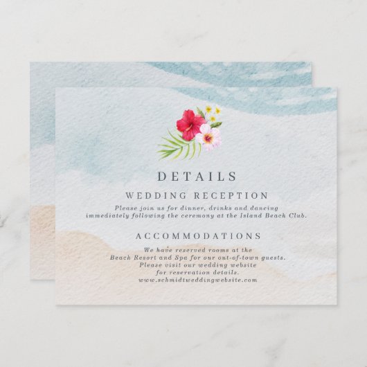 トロピカルフラワービーチ結婚式詳細 エンクロージャーカード (正面/裏面)