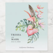 トロピカルフラワービーチ結婚式 ワインラベル (シングルラベル)