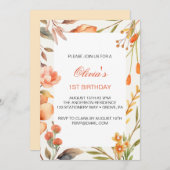 トロピカルフラワーファースト誕生日 招待状 (正面/裏面)