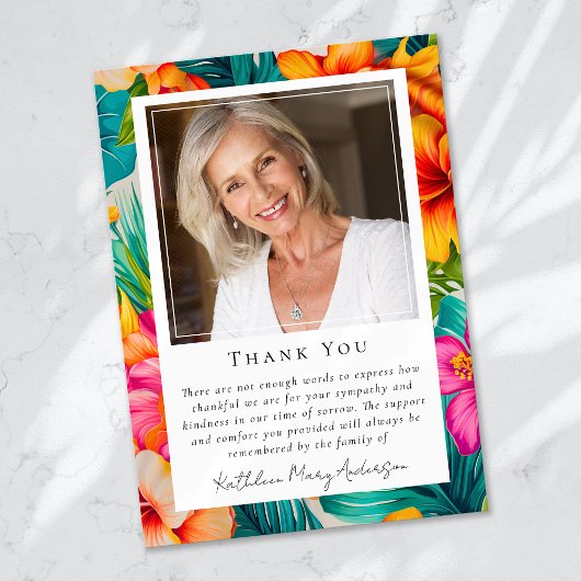 トロピカルフラワーフォトキープサク葬儀記念碑 サンキューカード