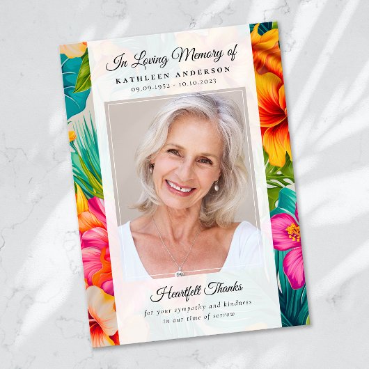 トロピカルフラワーフォトキープサク葬儀記念碑 サンキューカード
