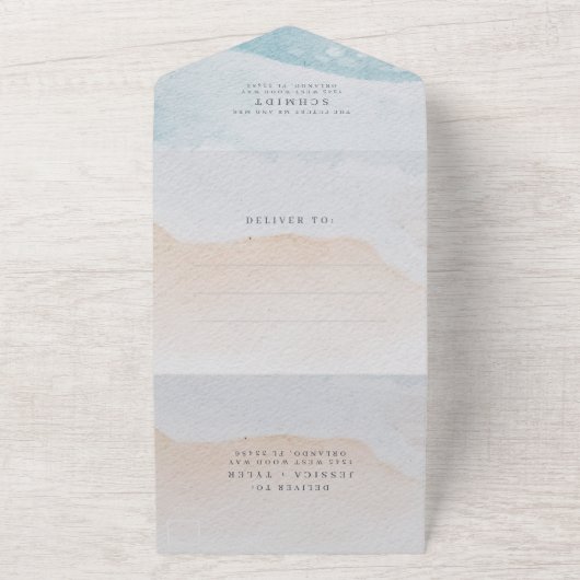 トロピカルフラワーフォトビーチ結婚式 オールインワン招待状 (外側)