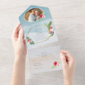 トロピカルフラワーフォトビーチ結婚式 オールインワン招待状 (貼ってはがせる)