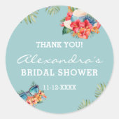トロピカルフラワーブルービーチブライダルシャワーありがとう ラウンドシール (正面)