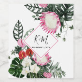 トロピカルフラワープロテアモンステラ結婚水彩色 ワインラベル (シングルラベル)