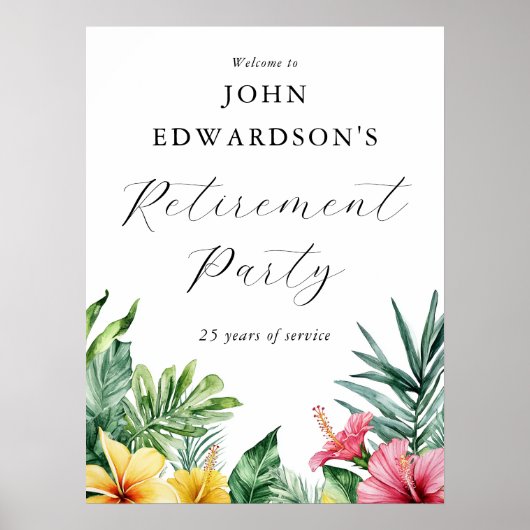トロピカルフラワーリタイアメントパーティーウェルカムサイン ポスター (正面)