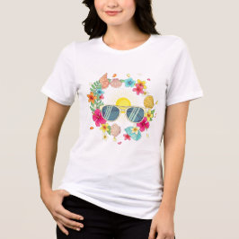 トロピカルフラワーリースサングラスガールズTシャツ トライブレンドTシャツ