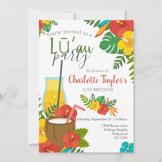 トロピカルフラワールアウ(ハワイ式宴会)パーティー 招待状 (正面)