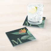 トロピカルフラワー葉セージズのティール(緑がかった色)グリーン ガラスコースター (アングル)