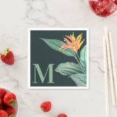 トロピカルフラワー葉セージズのティール(緑がかった色)グリーン スタンダードカクテルナプキン (インサイチュ)