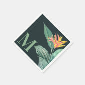 トロピカルフラワー葉セージズのティール(緑がかった色)グリーン スタンダードカクテルナプキン (角)