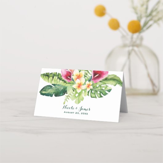 トロピカルフラワー離れズフローラシック結婚ズ プレイスカード (正面)