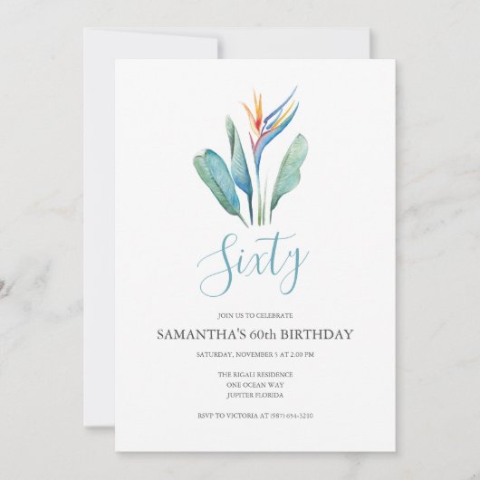 トロピカルフラワー60歳誕生日招待状 招待状 (正面)