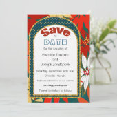 トロピカルフラワー&アーチ日付を保存 招待状 (スタンド正面)
