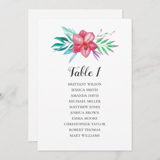 トロピカルフラワー ウェディング 席次表。テーブルプラン 招待状 (正面/裏面)