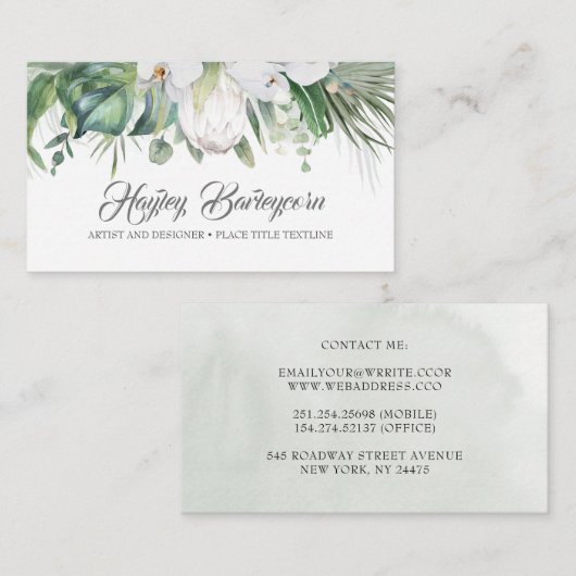 トロピカルフラワー – ホワイトキングプロテアとラン 名刺 (正面/裏面)