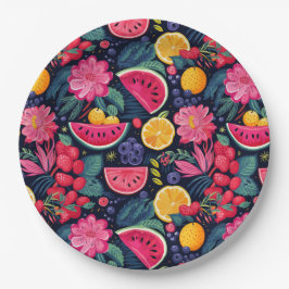 トロピカルフルーツと花 ペーパープレート