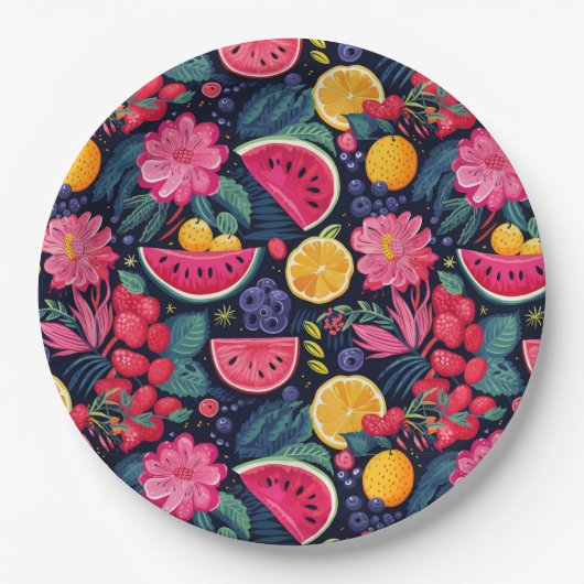 トロピカルフルーツと花 ペーパープレート (正面)
