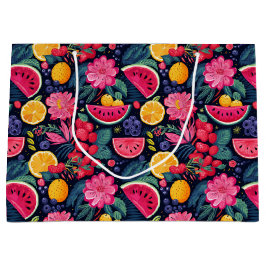 トロピカルフルーツと花 ラージペーパーバッグ