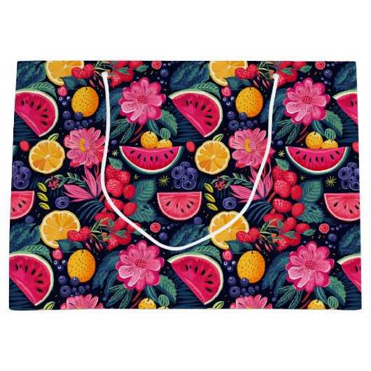 トロピカルフルーツと花 ラージペーパーバッグ (正面)