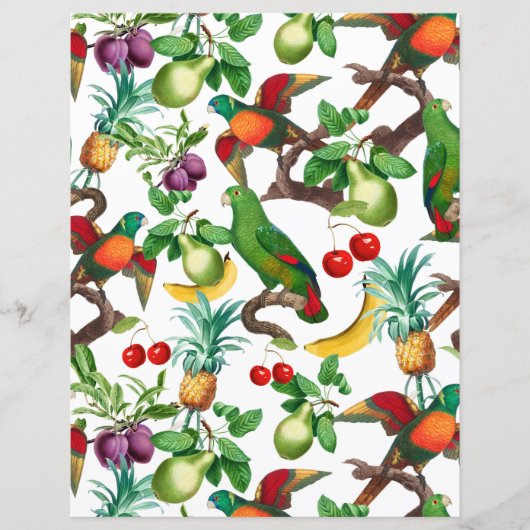 トロピカルフルーツと鳥の模様スクラップブック紙 (正面)