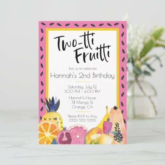 トロピカルフルーツをテーマにした2回目の誕生日 招待状 (スタンド正面)