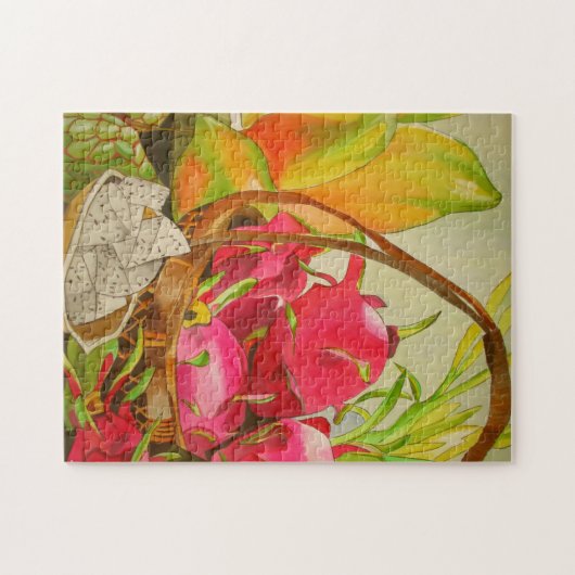 トロピカルフルーツスチルライフオリジナルウォーターカラーアート ジグソーパズル (横)