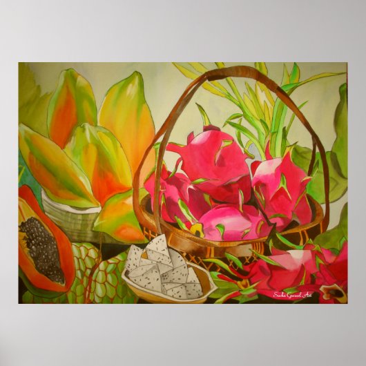 トロピカルフルーツスチルライフオリジナルウォーターカラーアート ポスター (正面)