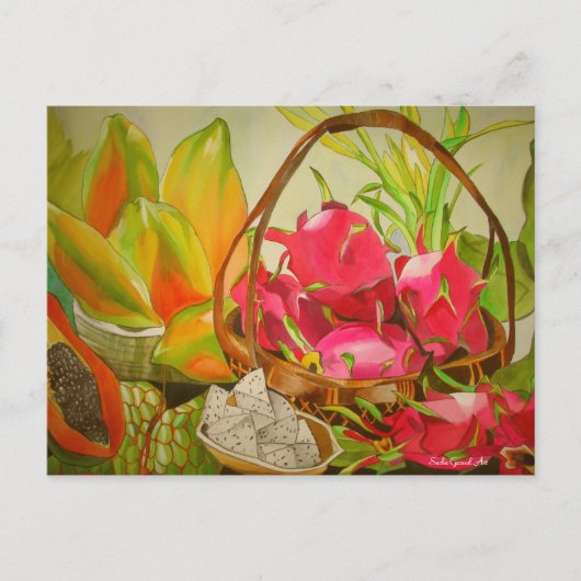 トロピカルフルーツスチルライフオリジナルウォーターカラーアート ポストカード (正面)