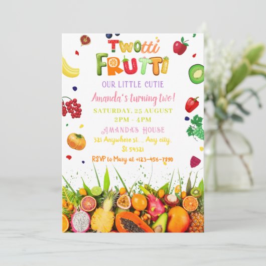 トロピカルフルーツトゥッティフルーティ誕生日 招待状 (スタンド正面)