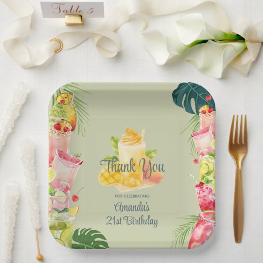 トロピカルフルーツドリンクプールパーティー大人誕生日 ペーパープレート (ウェディング)