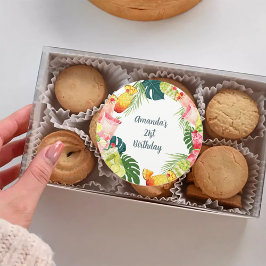 トロピカルフルーツドリンクプールパーティー大人誕生日 ラウンドシール