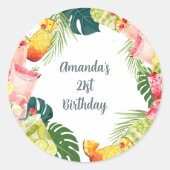 トロピカルフルーツドリンクプールパーティー大人誕生日 ラウンドシール (正面)