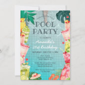 トロピカルフルーツドリンクプールパーティー大人誕生日 招待状 (正面)