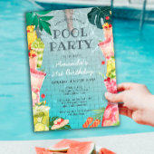 トロピカルフルーツドリンクプールパーティー大人誕生日 招待状