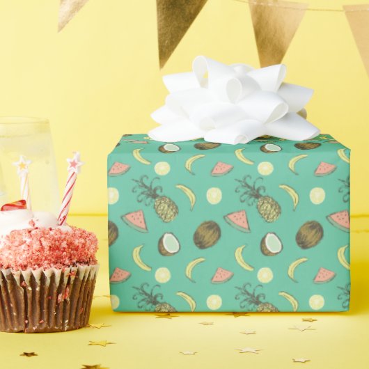 トロピカルフルーツドードルパターン ラッピングペーパー (誕生日パーティー)