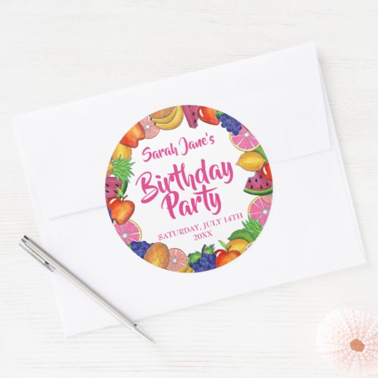 トロピカルフルーツバナナスイカ誕生日パーティー ラウンドシール (封筒)