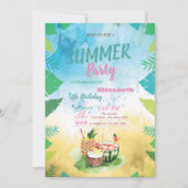 トロピカルフルーツパーム葉ズサマーバースデーパーティー 招待状 (正面)