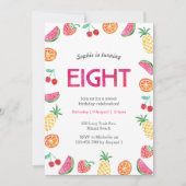 トロピカルフルーツピンク8歳誕生日招待状 招待状 (正面)