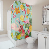 トロピカルフルーツフラミンゴヴィンテージ模様 シャワーカーテン (インサイチュ)