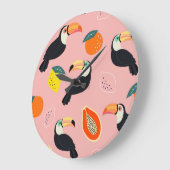 トロピカルフルーツ抽象芸術入りトゥカン ラージ壁時計 (傾斜)