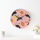 トロピカルフルーツ抽象芸術入りトゥカン ラージ壁時計 (ホーム)