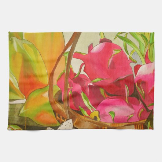 トロピカルフルーツ水カラーオリジナルアートの静物生活 キッチンタオル (横)