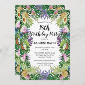 トロピカルフルーツ緑の夏の18th誕生日パーティー 招待状 (正面/裏面)