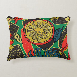 トロピカルフルーツ葉、、ドードル花パターン。 アクセントクッション