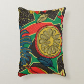 トロピカルフルーツ葉、、ドードル花パターン。 アクセントクッション (正面(垂直))