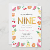 トロピカルフルーツ金ゴールド第9誕生日招待状 招待状 (正面)